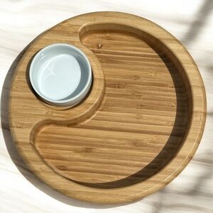 Bamboo Serving Platter with White Ceramic Bowl, Snack Set